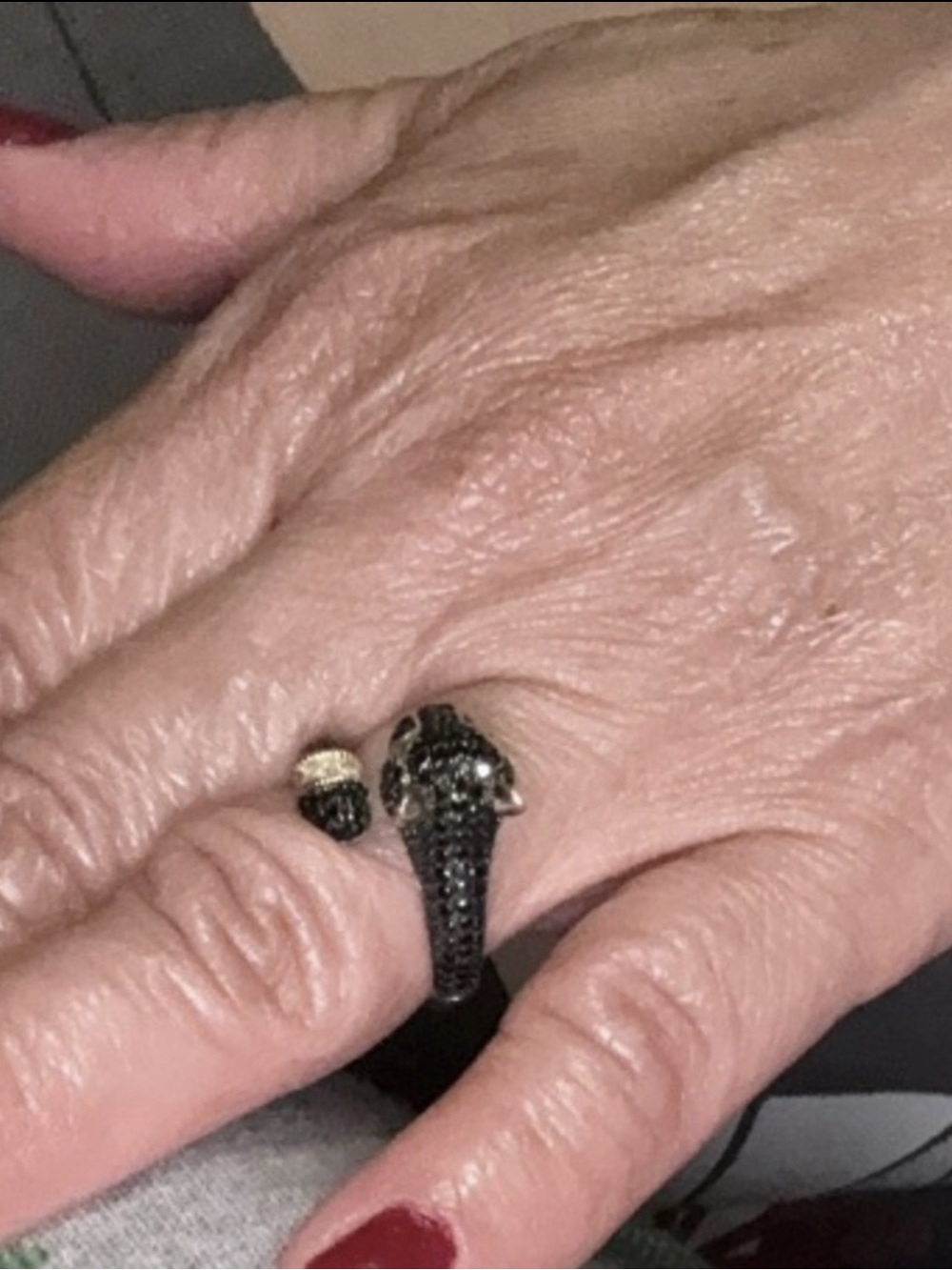 Rachel Zoe black panther Onyx & CZ 18K gold plated silver 925 wrap-around ring - Picture 8 of 11